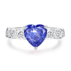 Wholesale Women's S925 Sterling Silver Heartshaped Ring With Sapphire Aquamarine And High Carbon Diamond