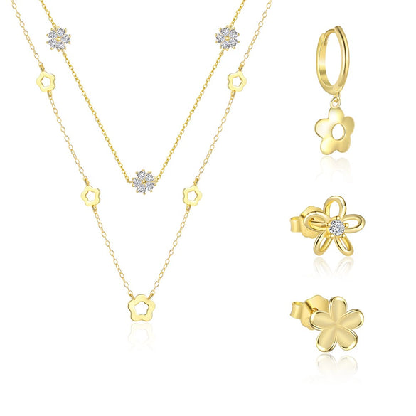 Wholesale Women's S925 Sterling Silver Hollow Flower Earrings Set With Zircon