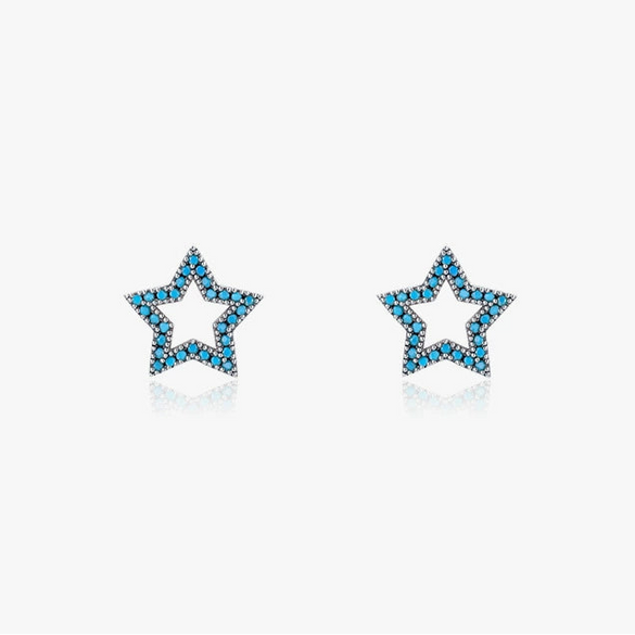 Wholesale Women's S925 Sterling Silver Hollow Simple Star Retro Turquoise Microinlay Earrings