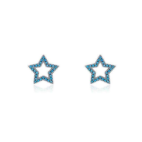 Wholesale Women's S925 Sterling Silver Hollow Simple Star Retro Turquoise Microinlay Earrings