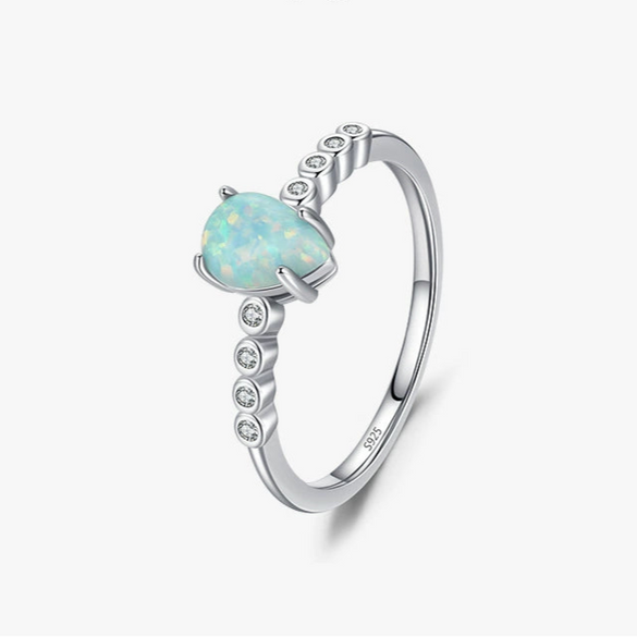 Wholesale Women's S925 Sterling Silver Inlaid Opal Dropshaped Ring With Niche Design Sense