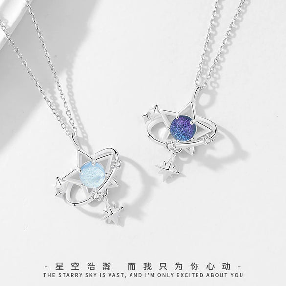 Wholesale Women's S925 Sterling Silver Inlaid Star Pendant Cross Chain Necklace