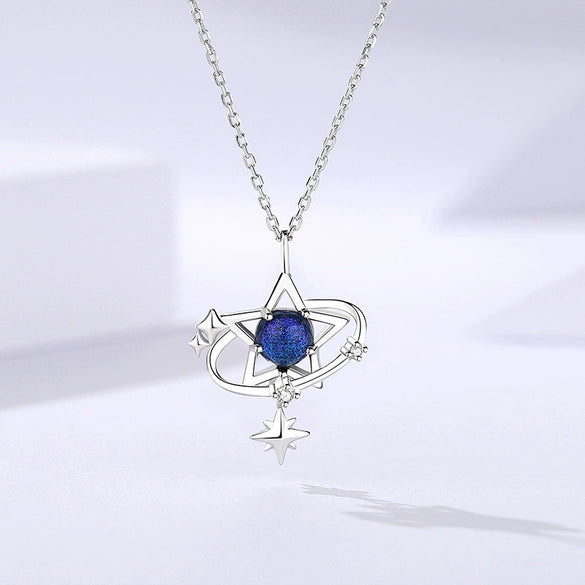 Wholesale Women's S925 Sterling Silver Inlaid Star Pendant Cross Chain Necklace