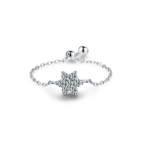Wholesale Women's S925 Sterling Silver Inlaid Zircon Adjustable Ring With Geometric Pattern And Seiko Craft