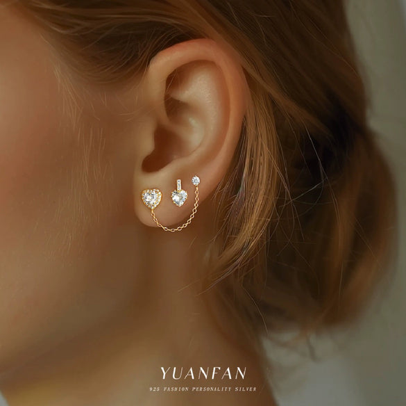 Wholesale Women's S925 Sterling Silver Inlaid Zircon Heartshaped Love Earrings