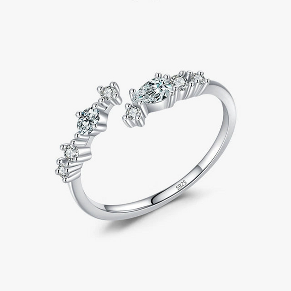 Wholesale Women's S925 Sterling Silver Inlaid Zircon Open Ring Simple Geometric Style