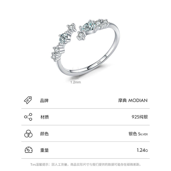 Wholesale Women's S925 Sterling Silver Inlaid Zircon Open Ring Simple Geometric Style
