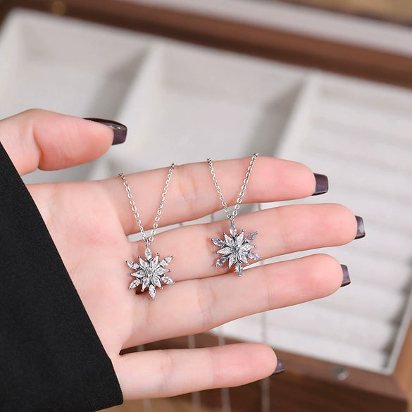 Wholesale Women's S925 Sterling Silver Inlaid Zircon Snowflake Pendant Cross Chain Necklace With Advanced Sense