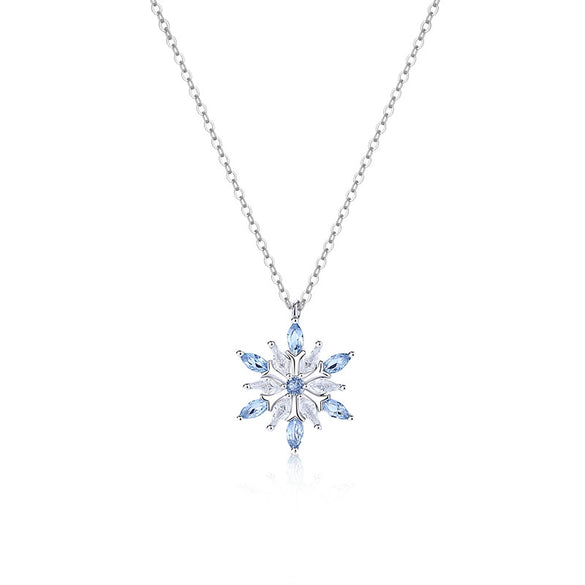 Wholesale Women's S925 Sterling Silver Inlaid Zircon Snowflake Pendant Cross Chain Necklace With Advanced Sense