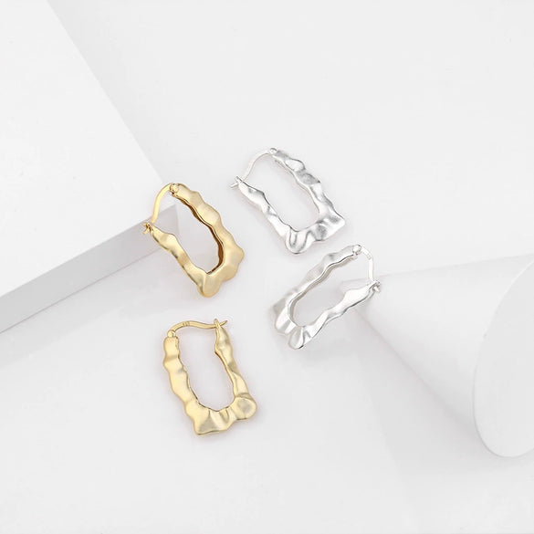 Wholesale Women's S925 Sterling Silver Irregular Water Ripple Geometric Electroplated Earrings