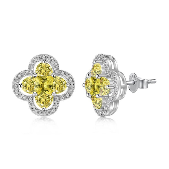 Wholesale Women's S925 Sterling Silver Jewelry Set With Clover Shape And Color Zirconium Inlaid Light Luxury Style Electroplated