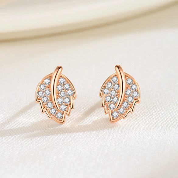 Wholesale Women's S925 Sterling Silver Leaf Earrings With Electroplating Simple Fresh Style