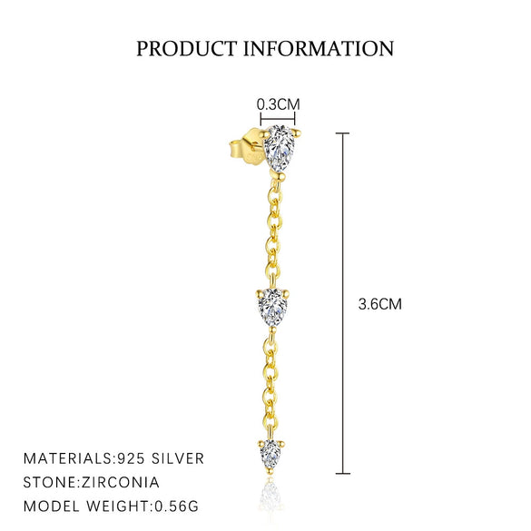 Wholesale Women's S925 Sterling Silver Leaf Style Earrings With Zirconium Tassel