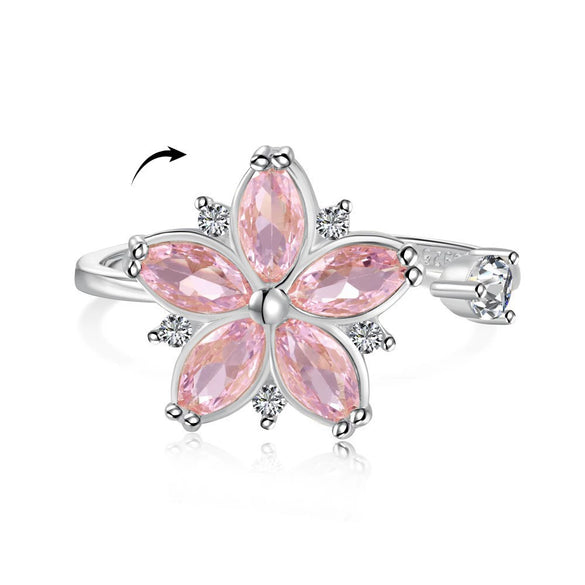 Wholesale Women's S925 Sterling Silver Light Luxury Floral Open Ring With Fourleaf Cone Zircon And Electroplating