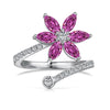 Wholesale Women's S925 Sterling Silver Light Luxury Floral Open Ring With Fourleaf Cone Zircon And Electroplating