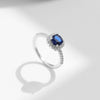 Wholesale Women's S925 Sterling Silver Light Luxury Geometric Square Sugar Ring With Imitation Blue Treasure And Retro Design
