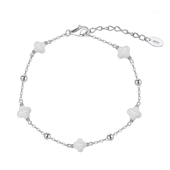 Wholesale Women's S925 Sterling Silver Love Adjustable Bracelet With Natural Mother Shell And Flower Pattern