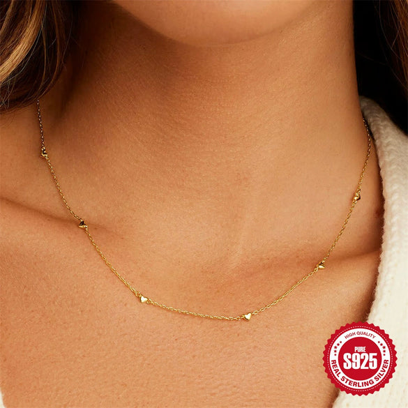 Wholesale Women's S925 Sterling Silver Love Fold Wear Clavicle Necklace With Geometric Pattern And Electroplating Treatment Ochain