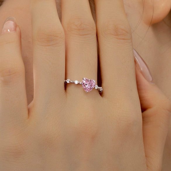Wholesale Women's S925 Sterling Silver Love Heart Shape Zirconium Inlay Electroplated Ring Jewelry