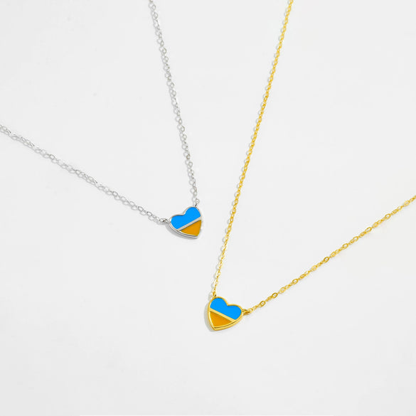 Wholesale Women's S925 Sterling Silver Love Pendant Necklace With Gold Enamel And Geometric Pattern Electroplated