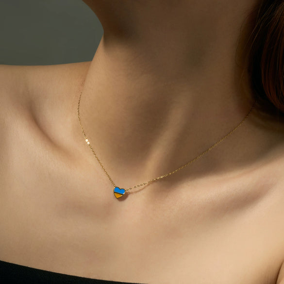 Wholesale Women's S925 Sterling Silver Love Pendant Necklace With Gold Enamel And Geometric Pattern Electroplated