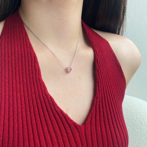Wholesale Women's S225 Sterling Silver Love Pendant Necklace With Heart Shape And Mixed Gemstone Inlay And Electroplating O Chain