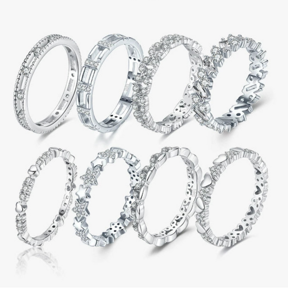 Wholesale Women's S925 Sterling Silver Love Star Geometric Heart Shape Inlaid Zircon Fashion Ring