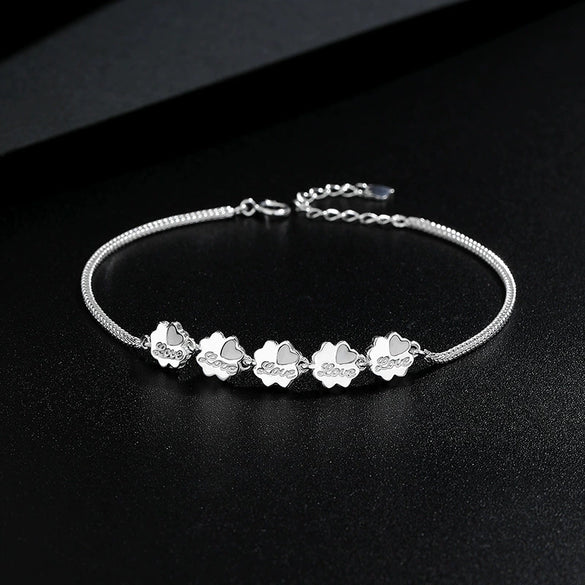 Wholesale Women's S925 Sterling Silver Lucky Flower Bracelet With Electroplating
