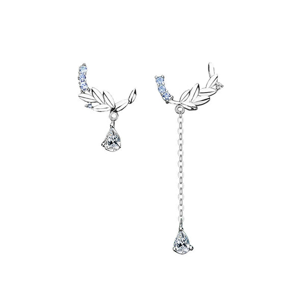 Wholesale Women's S925 Sterling Silver Micro Inlay Leaves Pattern Stud Earrings Inspired By 24 Solar Terms Grain Rain