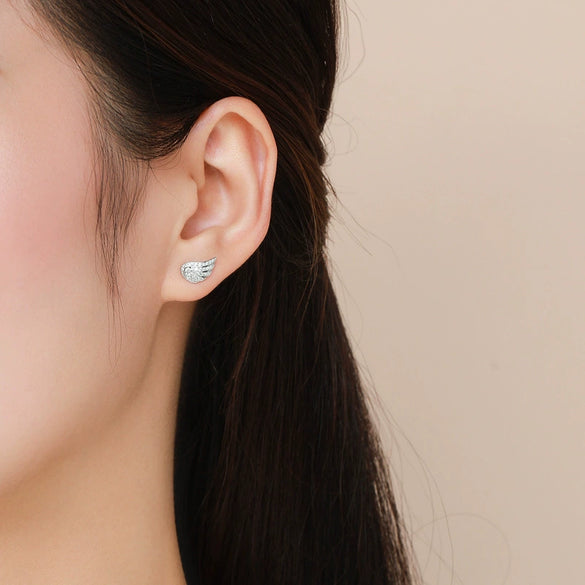 Wholesale Women's S925 Sterling Silver Microinlaid Zircon Earrings With Geometric Angel Wings Design