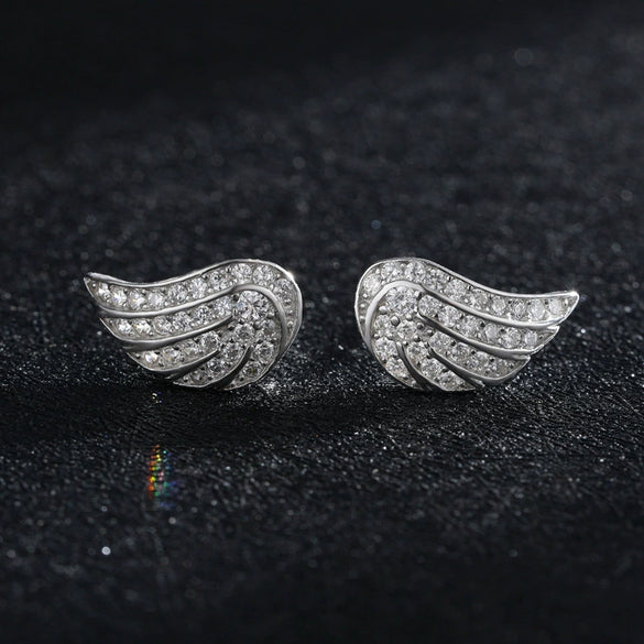 Wholesale Women's S925 Sterling Silver Microinlaid Zircon Earrings With Geometric Angel Wings Design