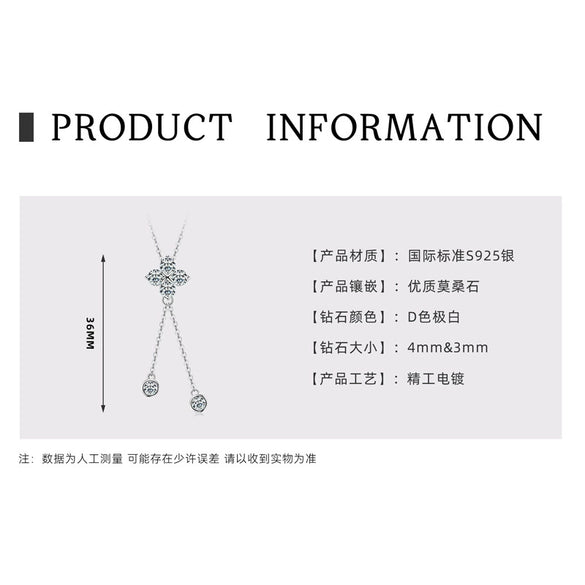 Wholesale Women's S925 Sterling Silver Moissanite Four Leaf Clover Geometric Fashion Necklace O Chain