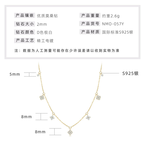 Wholesale Women's S925 Sterling Silver Moissanite Four Leaf Clover Geometric Fashion Necklace O Chain