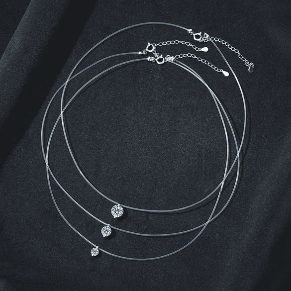 Wholesale Women's S925 Sterling Silver Moissanite Geometric Simple Pendant Fishing Line Necklace