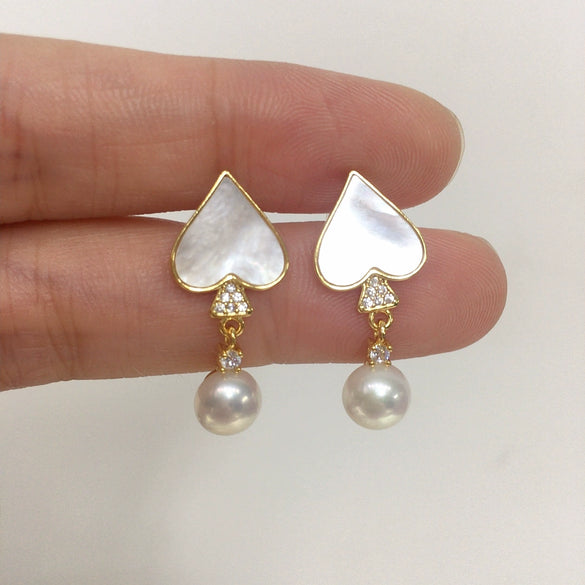 Wholesale Women's S925 Sterling Silver Natural Freshwater Pearl Earrings With Peach Heart Shape