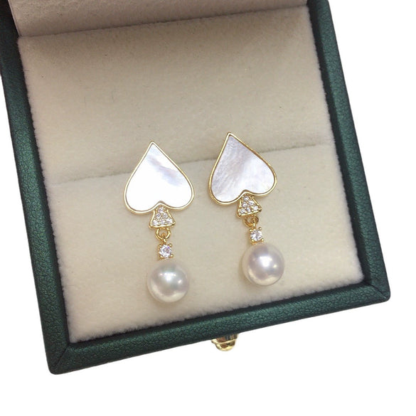 Wholesale Women's S925 Sterling Silver Natural Freshwater Pearl Earrings With Peach Heart Shape