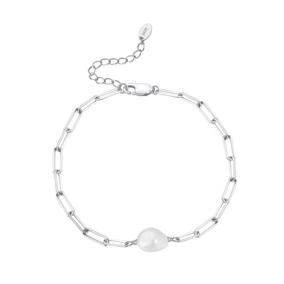 Wholesale Women's S925 Sterling Silver Natural Freshwater Pearl Geometric Style Bracelet With Electroplating