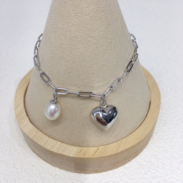 Wholesale Women's S925 Sterling Silver Natural Freshwater Seedless Pearl Bracelet In Rice And Water Drop Shapes