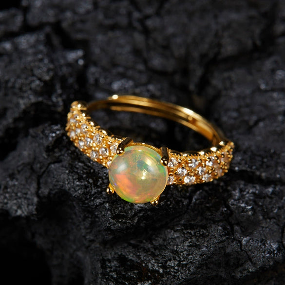 Wholesale Women's S925 Sterling Silver Natural Opal Geometric Ring Set With Gemstones