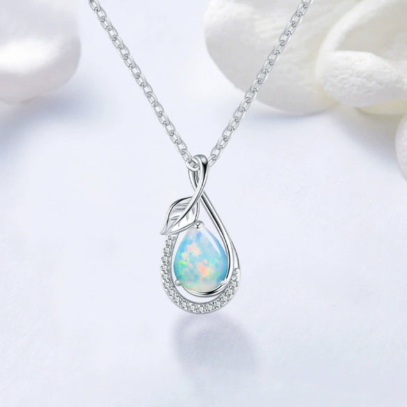 Wholesale Women's S925 Sterling Silver Natural Opal Minimalist Geometric Drop Shape Necklace Set With Zirconia