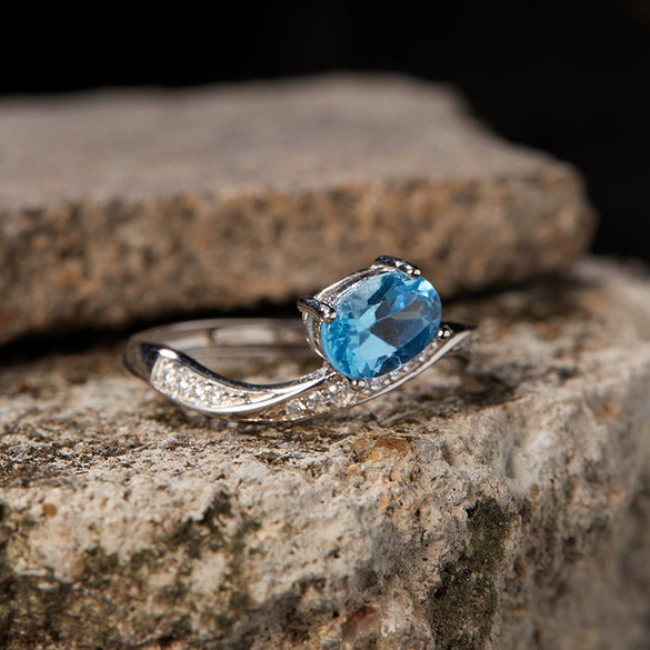 Wholesale Women's S925 Sterling Silver Natural Topaz Set Alien Irregular Geometric Fashion Ring