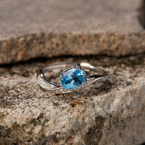 Wholesale Women's S925 Sterling Silver Natural Topaz Set Alien Irregular Geometric Fashion Ring