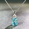 Wholesale Women's S925 Sterling Silver Necklace With Aquamarine Zircon And High Carbon Diamond Geometric Style Emerald Cut Pendant Ochain Electroplated