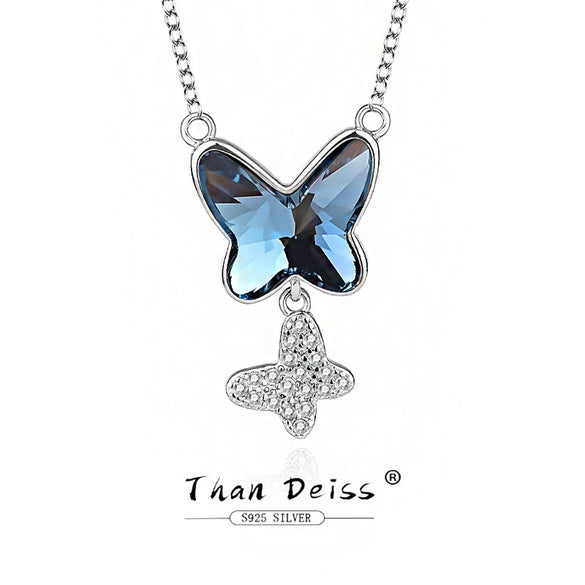 Wholesale Women's S925 Sterling Silver Necklace With Butterfly And Bow Pattern And Austrian Crystal Pendant Ochain