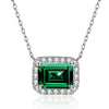 Wholesale Women's S925 Sterling Silver Necklace With Emerald Cut Colored Gemstone Square Full Diamond And Geometric Style