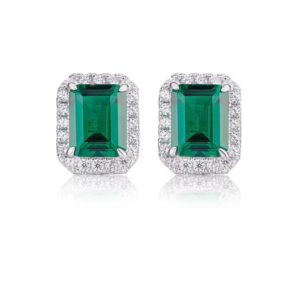 Wholesale Women's S925 Sterling Silver Necklace With Emerald Cut Colored Gemstone Square Full Diamond And Geometric Style
