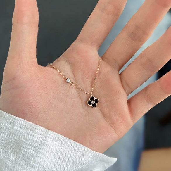 Wholesale Women's S925 Sterling Silver Necklace With Mixed Gemstone Inlay Four Leaf Clover Pendant Electroplated Cross Chain Style