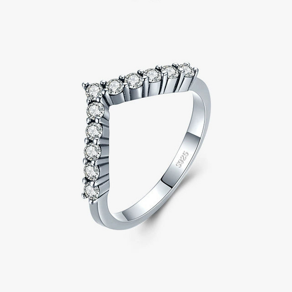Wholesale Women's S925 Sterling Silver Niche Style Arrow Rhinestone Vshaped Ring With Letters Numbers Text Design
