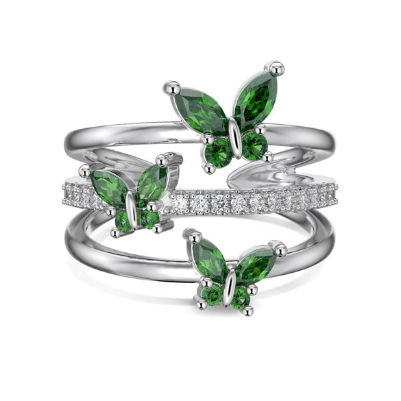 Wholesale Women's S925 Sterling Silver Open Ring With Butterfly Zircon Inlaid Animal And Geometric Pattern Electroplated