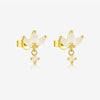 Wholesale Women's S925 Sterling Silver Pearl Flower Earrings With Baking Paint And Platinum Or 18K Gold Electroplating